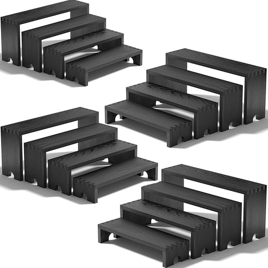 4 Set Black Wooden Tiered Riser Display Stands for Vendor Events,Stackable Wood Cupcake Stand,Farmhouse Decor Wood Dessert Table Display Set,Vendor Booth Display Items,Food Display Risers for Party