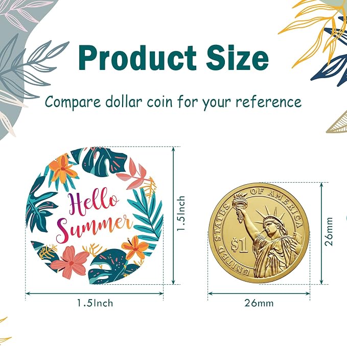 Louise Maelys 500 Pcs Flower Hello Summer Stickers Roll for Kids and Adult 1.5 Inch Adhesive Decoration Round Labels for Baking Card Gift Wrapping Envelope Craft Making