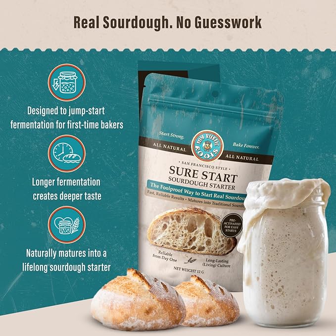 MY RUSTIC ROOTS Sure Start San Francisco Sourdough Starter Culture - Fail-Proof Sourdough Bread Starter - Beginner Friendly - Perfect for Baking Delicious Homemade Artisan Bread, Pizza & More - 12g