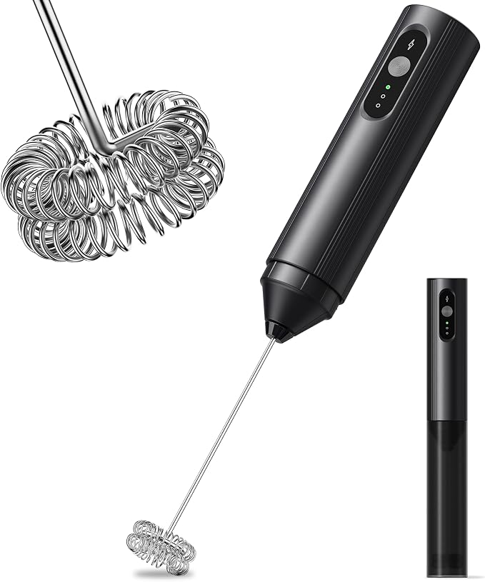 Rechargeable Milk Frother Hanheld, 3 Speed Frother Wand Drink Mixer Handheld Coffee Stirrers Electric Frother for Coffee Mixer Wand -Black