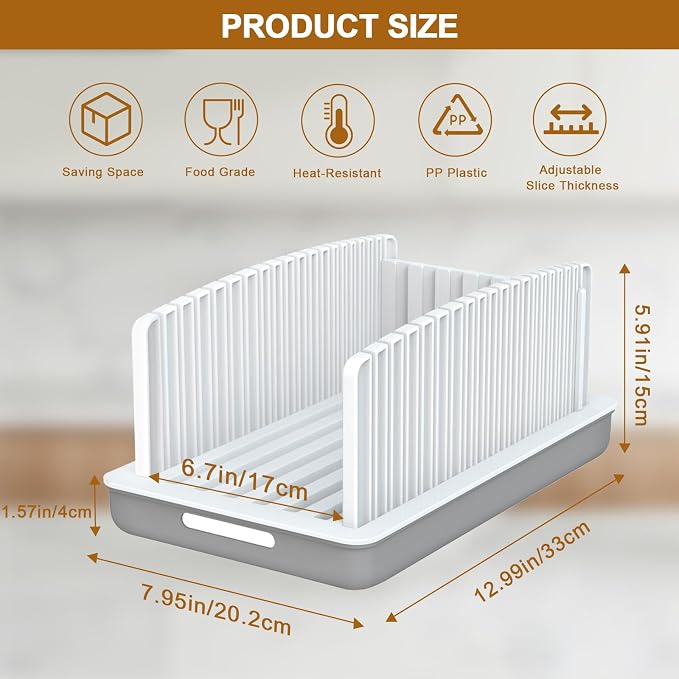 Kiss Core Upgrade Bread Slicer for Homemade Bread, Bread Slicer Guide Adjustable Width and Thickness, Foldable and Compact Cutting Guide with Crumb Tray, Suitability for Homemade Bread, Bagels, Cakes