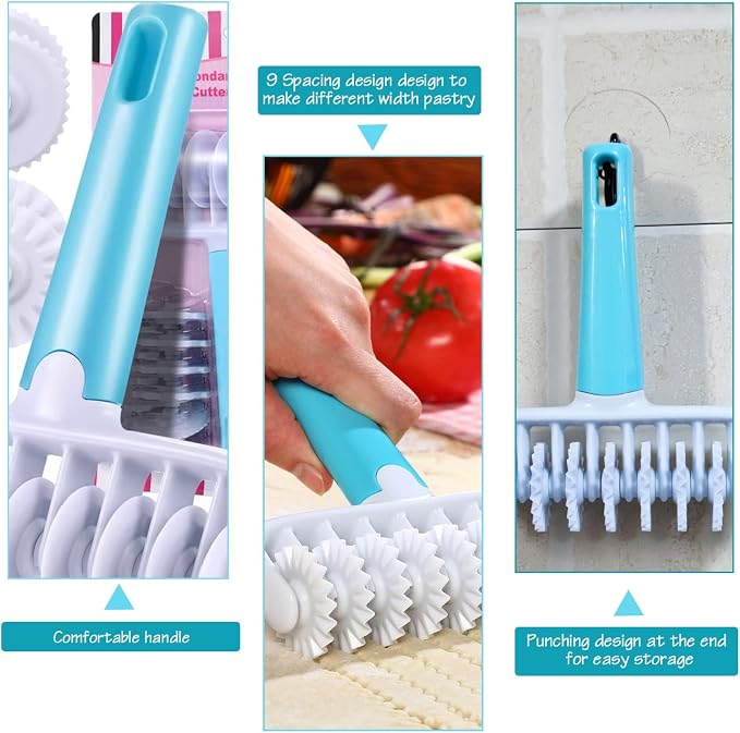 Pastry Dough Lattice Cutter Wheel Roller Fondant Ribbon Cutter with 4 Different Gears Embosser Set Household Time-Saver Baking Pastry Tools for Dough Cookie Pie Pizza Bread Pastry