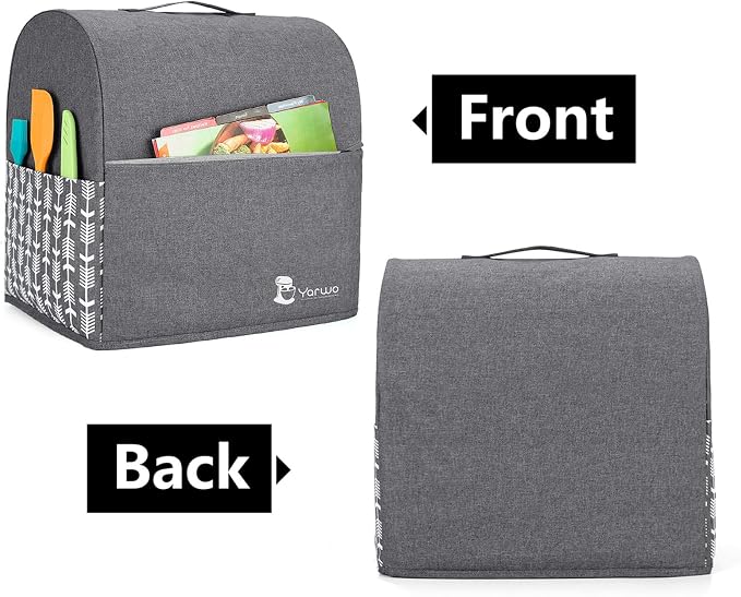 YARWO Stand Mixer Dust Cover Compatible with KitchenAid Mixer 4.5 qt -5 qt | Top Handle, Side Pockets for Kitchen Accessory, Dust-proof Protective Cover for Tilt-Head 4.5/5 qt, Washable, Gray with Arrow