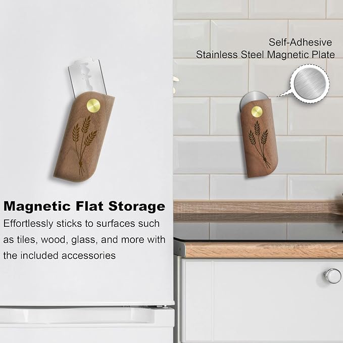Magnetic Bread Lame Sourdough Scoring Tool Easy Scoring Knife for Bread Baking Scorer Cutter for Homemade Slashing with 10 Razor Blades - Storage Bag Included - Ergonomic Handle - Black Walnut