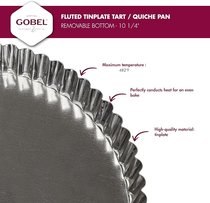 Gobel - Tinplate Round Fluted Tart Mold/Quiche Pan with Removable Bottom - 10 1/4"