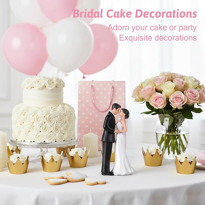 Wedding Cake Topper, 4.3" Bride and Groom Figurine, Vintage Cake Toppers Novios Para Pastel Elegant Couple Figurine for Anniversary Romantic Wedding Decoration