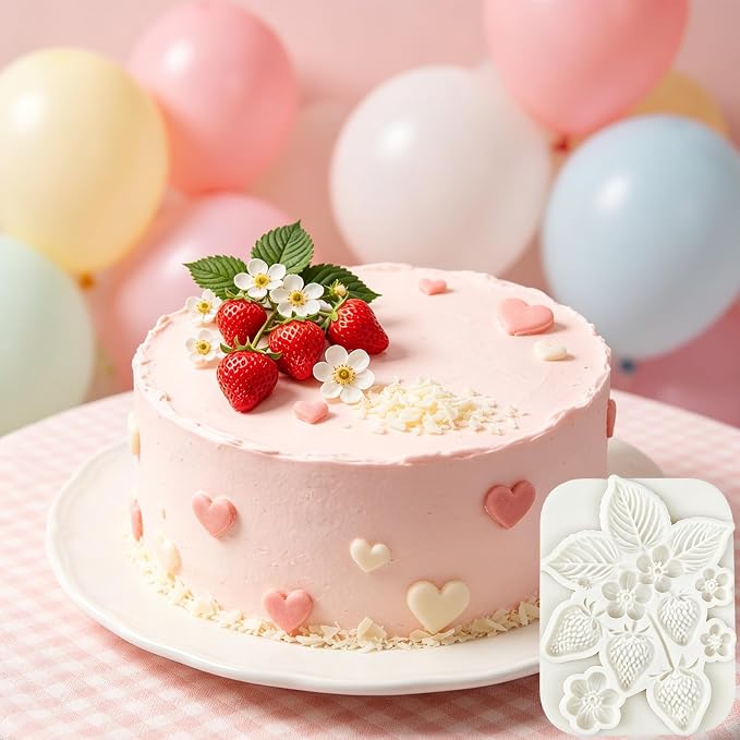 1Pc Strawberry Silicone Mold 3D Flower Leaf Fruit Fondant Baking Molds for Cake Decorating Cupcake Topper Candy Candle Clay Ice Cream Soap Wax Chocolate Gum Paste Pastry Birthday Wedding