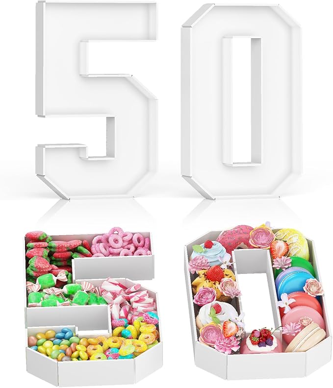HILAVO Cardboard Number for Charcuterie, 13.7" Cardboard Number 50 Set Fillable Number for Food Paper Mache Number Boxes for Cupcake Sweet Candy 50th Birthday Anniversary Party Decorations