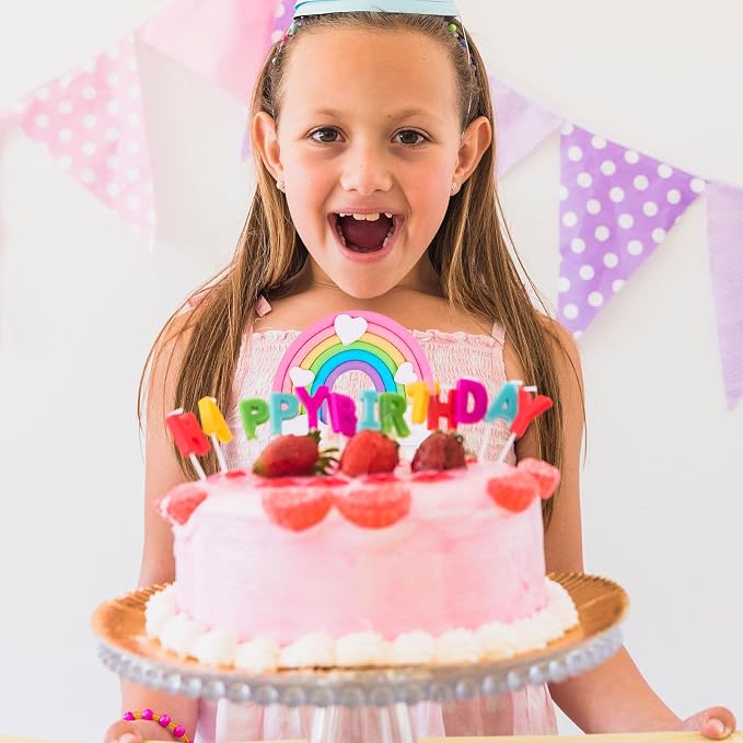 Rainbow Cake Topper, Cute Colorful Cloud and Heart Rainbow Cake Decoration Natural Sky Theme Party Decorations Soft Pottery Cake Decoration Supplies for Boys Girls Happy Birthday Party Wedding