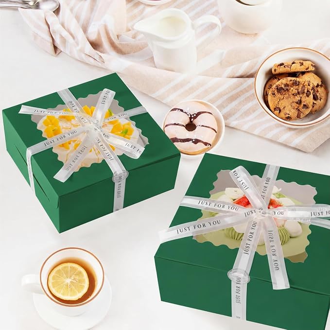 16pcs 10x10x5 Inches Cake Boxes,8pcs Green cake Box and 8pcs Boards,Cajas Pasteles for Disposable 10 inch Cake box with Window (Green, 10 * 10 * 5inch/16pcs)