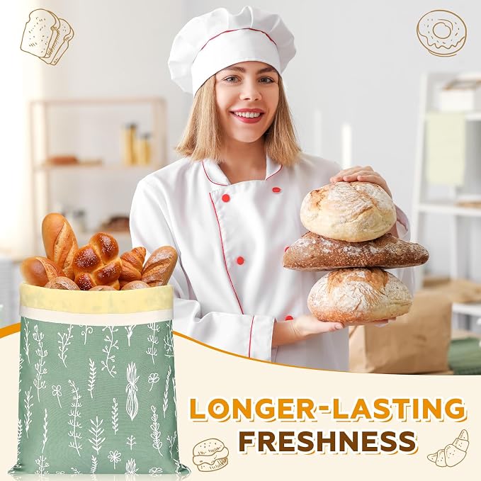 2 Pcs XL Beeswax Bread Bags for Sourdough Reusable 13” x 17” Large Bread Bags with Improved Beeswax Coating Food Wraps for Mother's Day Homemade Loaf Fresh Freezer(Flowers)