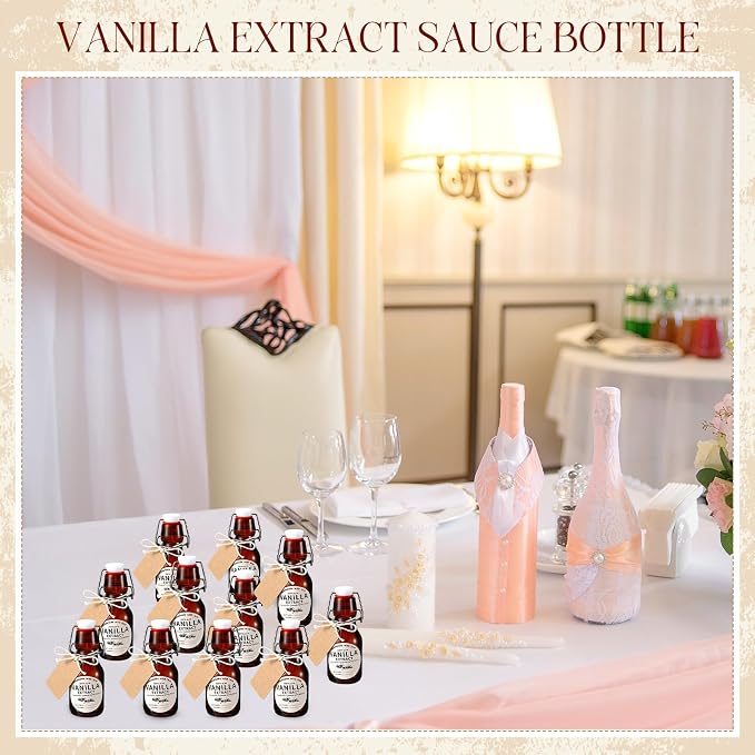Vesici 12 Sets Swing Top Glass Bottles Set Amber Homemade Vanilla Extract Bottles Vanilla Extract Jars for Christmas DIY Crafts (2 Oz)