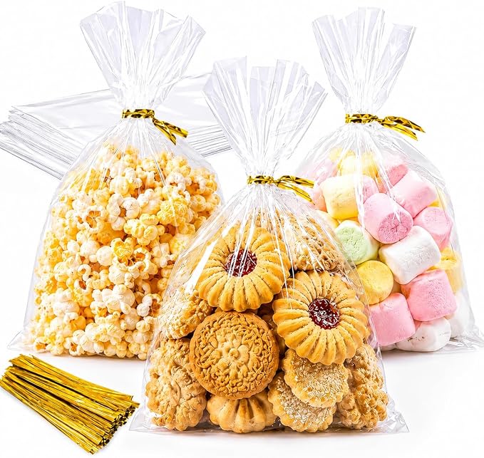LOKQING Cellophane Bags Plastic Treat Bag Clear Cookie Candy Bags with Twist Ties for Party Favors Bag, Graduation Gift Bags(200 Pack, 5x7inch)