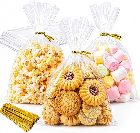 LOKQING Cellophane Bags Plastic Treat Bag Clear Cookie Candy Bags with Twist Ties for Party Favors Bag, Graduation Gift Bags(200 Pack, 5x7inch)