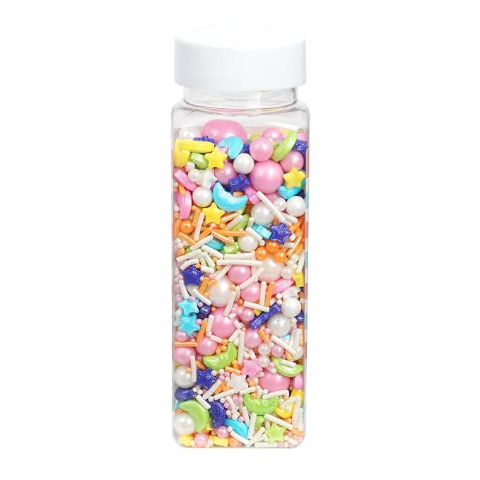 Moon & Stars Sprinkle Mix White, Blue, Yellow, Pink, Purple, Green, Orange 4.4 oz, Sprinkles For Cake Decorating, Baking, Ice Cream & More, The Hampton Candy Company