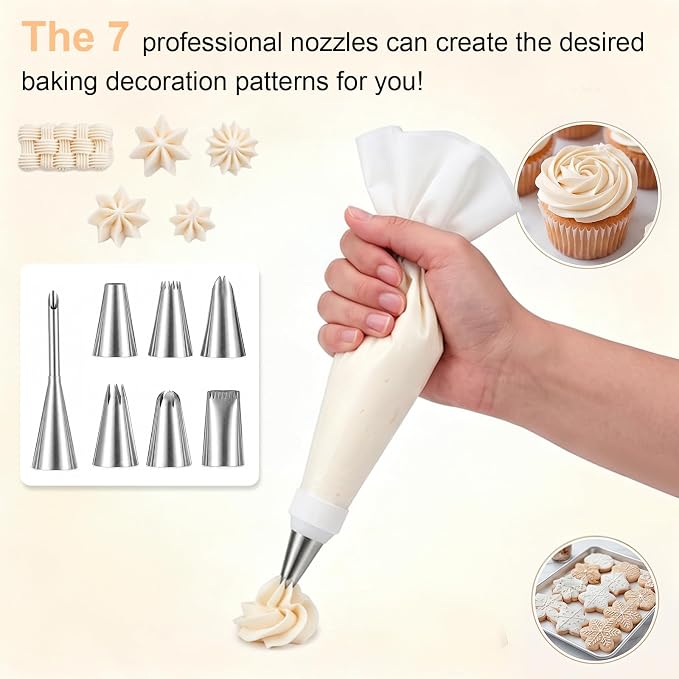 18 Pcs Reusable Piping Bags and Tips Set, 16 Inch Cotton | Pastry Bags and Tips Frosting Piping Kit for Cake Decorating, Cupcakes, Cookies | Durable Exterior, Easy to Clean