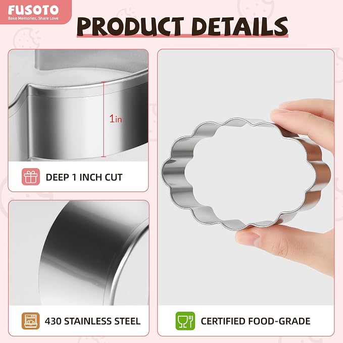 FUSOTO Ellipse Cookie Cutter Set - 6 Piece Oval Shaped Geometric Cookie Cutter for Kitchen Baking, Stainless Steel, (1.5", 2", 2.5", 3", 3.5", 4"), Ellipse