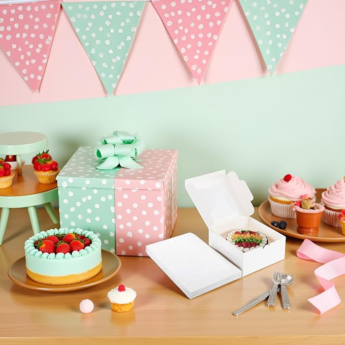24Pack 10x10x5 inches Cake Boxes, White Cake Boxes With Window,Dessert Pastry Box For Chocolate Covered Strawberries, Wedding/Birthday Baking Fathers Day Gifting, Cupcakes, Donuts