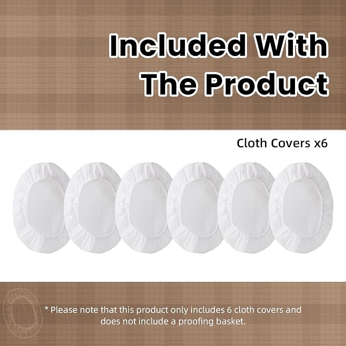 6 Pack Elastic Bread Proofing Basket Covers - Premium Linen & Cotton Liners for 8 inch Oval Sourdough Banneton, Non-Stick, Breathable Fermentation Cloth for Sourdough & Artisan Baking