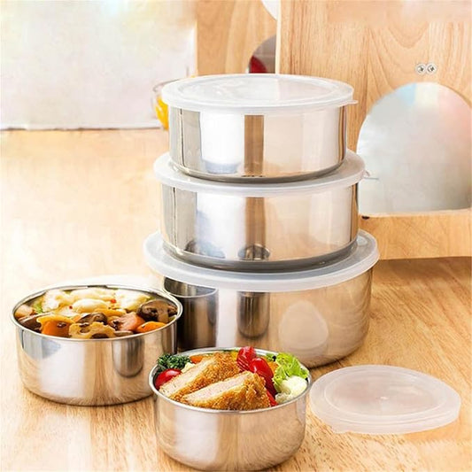 Stainless Steel Mixing Bowl Set of 5, Nesting Mixing Bowl with Clear Plastic Lid, Rice Soup Bowls Durable & Reusable, Food Container for Prepping Serving Storing