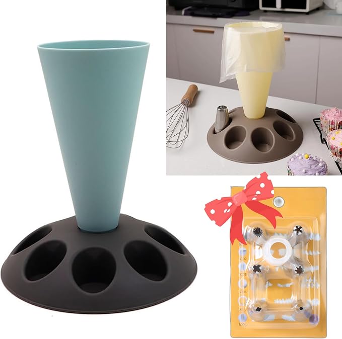 CRUIFU Piping Bag Holder Stand for Filling, Pastry Bag Holder Stand, Decorating Bag Holder with 8 Slots Nozzles Holder, Plastic Pastry Bag Stand for Cake Decorating Kit, Baking Accessories (Blue)
