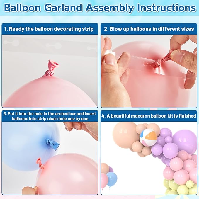 152PCS Summer Beach Balloon Arch Kit Pool Colorful Macaron Balloon Garland for Swimming Party Decorations Pastel Pink Beach Ball Birthday Wedding Gathering Supplies Decor