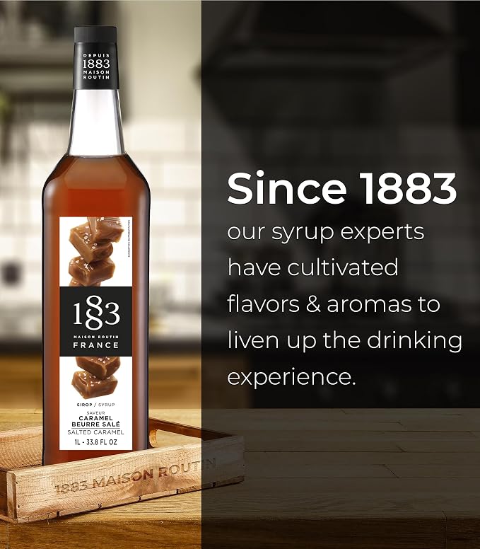 1883 Salted Caramel Syrup for Drinks, Made in France, 1 Liter Glass Bottle