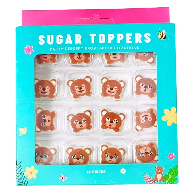 16 PCS Edible Bear Icing Cake Decoration Candy Sprinkle Cupcake Topper Ice Cream Cookies Frosting Decoration