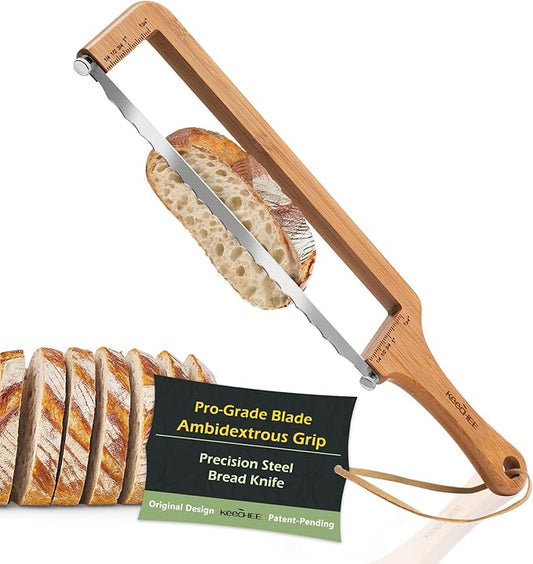 keechee Sourdough Bread Knife – Extra Large Bread Slicer for Homemade Bread with Thickness Guide & Stainless Steel Blade, Even Slice Cutter for Baguettes, Bagels, Gift for Bread Lovers (Standard)
