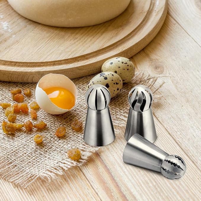 Stainless Steel Extra Large Piping Icing Tips, Russian Frosting Tip Nozzle Set, Cake Decorating Tool for Box Cake, Cupcake, Sugarcraft Decorating, 3 Pcs
