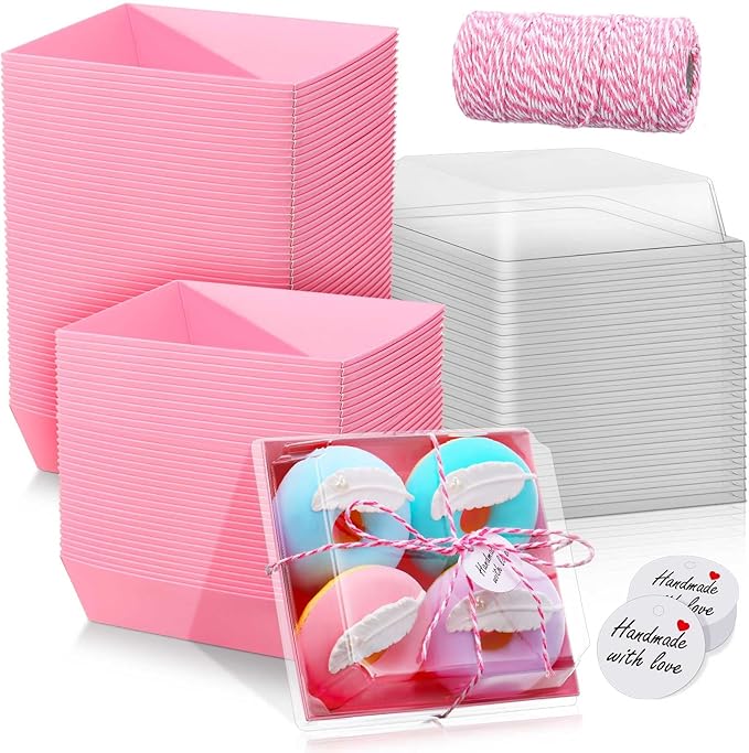 Outus 100 Pack Charcuterie Boxes with Clear Lids, Paper Dessert Boxes to Go with Gift Tags Rope Disposable Party Favor Treat Food Containers for Cookies, Donuts, Muffins, Salad, and Pastry