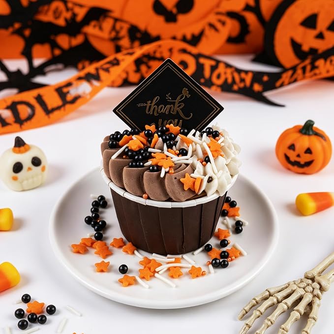 Graduation Sprinkles Edible, Orange and Black Sprinkles for Cake Decorating, Ice Cream, Cookies and Donuts Toppings, Graduation Party Supplies