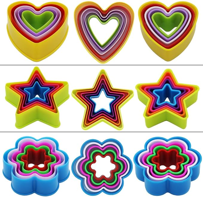 32 PCS Cookie Cutter Set, Biscuit Cutter Set, Multi-size Sandwich Fondant Cake Fruit Vegetable Shapes Cutter Set (Square, Round, Star, Heart, Flower, Gingersnap)