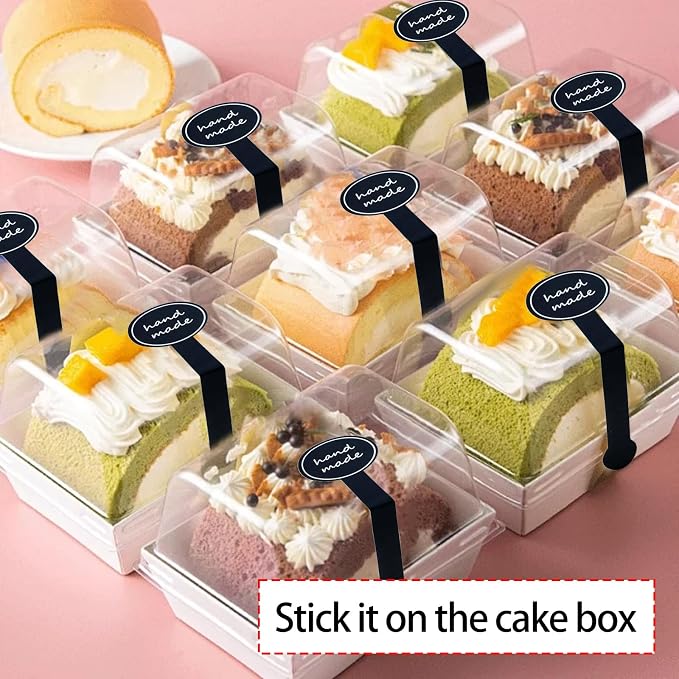 50 Sheets(500 Pcs) Handmade Food Baking Seal Stickers Labels, Self-Adhesive Handmade Bakery Stickers, Black Long Label Cake Sealing Sticker for Pastry Bags Lollipops Candy Cake Sweat Bread