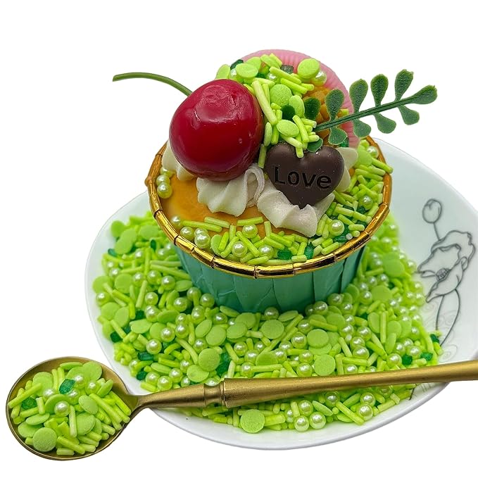 CandiJumpin Bright Green Pearl Sprinkles, Edible Pearls and Jimmies Mix Green Sprinkles Crunchy Jimmies Edible Pearls for Cake Decorating Pearl Decoration for Baking Baby Shower St Patricks Day Birthday Wedding Christmas Supplies 3 OZ