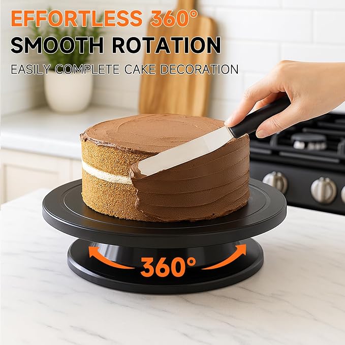 11 Inch Rotate Turntable, Revolving Cake Turntable, Cake Spinner Stand for Decorating, Display,Bakin (Black)