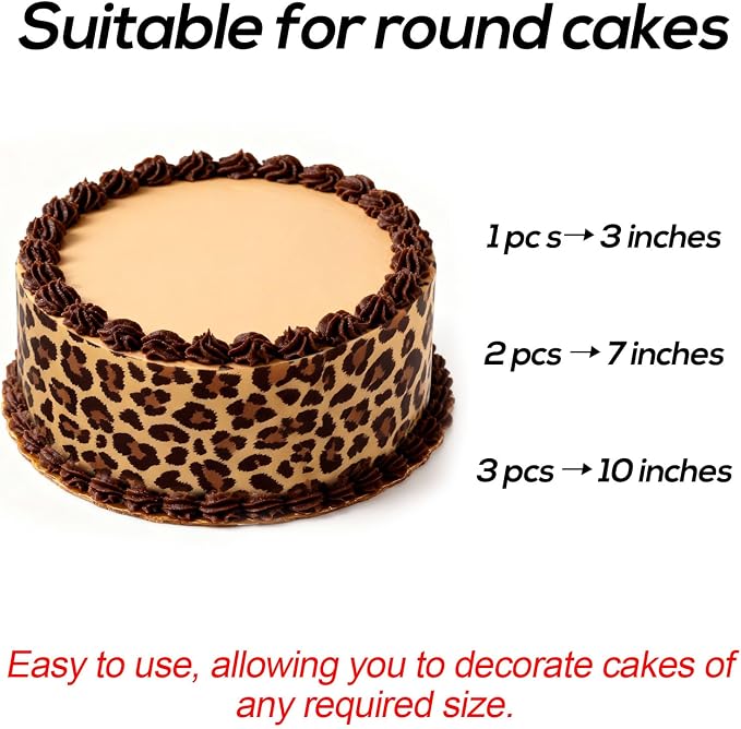 3pcs Leopard Edible Cake Paper, 2.4x11 Inches per Sheet Cheetah Print for Cakes Jaguar Image Wrap Side Toppers Decor Glutinous Rice Strips Borders for Women's Birthday Party Decoration Supplies