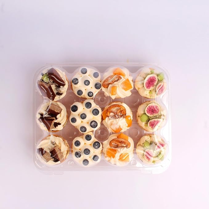 12 Count Cupcake Containers with Tall Dome Lids, Detachable Covers for Frosted Cupcakes, Standard Size Carrier for Parties, Bake Sales, Events (Holds 144 Cupcakes)