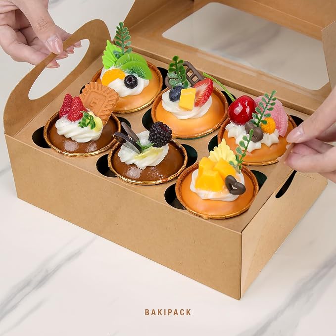 15 Cupcake Boxes 8 Count with Window and Inserts, Kraft Cupcake Containers, Cupcake Boxes for Cupcakes, Muffins, Cookies, Desserts