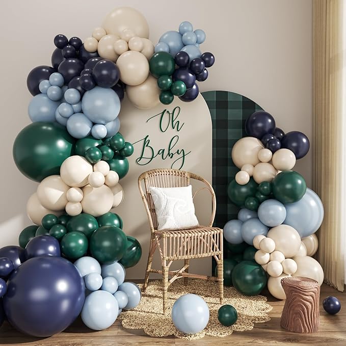 Blue and Green Balloons Arch Garland Kit, Tartan Plaids Decorations Baby Shower Bear Balloons for Bear Baby Shower Birthday Party Decorations