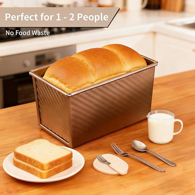 Pullman Loaf Pan with Lid 2 Pack, 8x4 Inch Bread Pans for Baking, Nonstick Square Toast Mold with Bottom Vents, Professional Sandwich Bread Pan for Sourdough, 1LB Carbon Steel Baking Pans