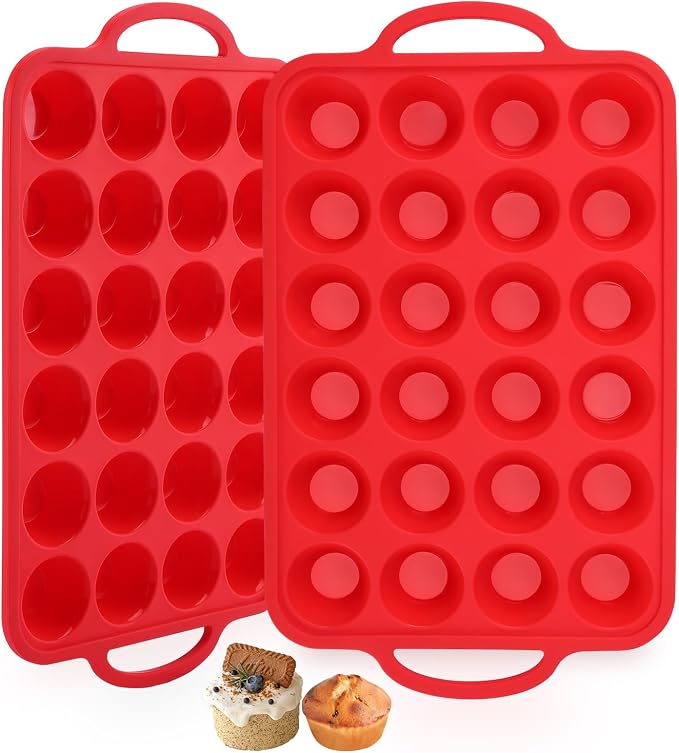 Silicone Mini Muffin Pans for Baking 24 Cup with Steel Frame Non-Stick,2Pack Small Cupcake Pan, BPA Free Food Grade, Easy Release,Dishwasher Oven Freezer Microwave Safe for Muffin Tin Cake Pop Molds
