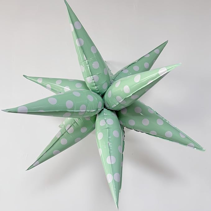 2Pcs Green Macaron Polka Dot Explosion Pointed Star Foil Balloons/Candy Color Balloon for Spring Easter, Christmas, Candyland Party, Baby Shower, Unicorn Birthday/Rainbow Candy Themed Party Decor