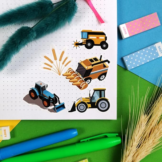 BulbaCraft 100 Pcs Tractor Stickers & Decals, Tractor Birthday Party Supplies, Gifts for Women & Men