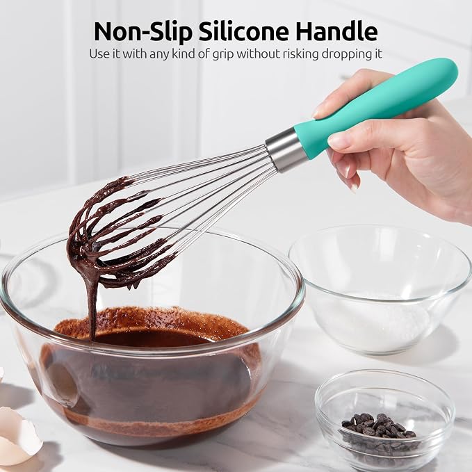 U-Taste Balloon Whisk for Cooking: 18/10 Stainless Steel Kitchen Wire Whisk, Medium Heavy Duty Egg Beater, Manual Baking Mixing Tool with 8 High Flex Wires for Stirring, Blending Sauce (Aqua Sky)