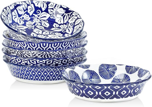 Selamica Ceramic Mini Pie Pans, 6 Inch Pie Dish for Baking, Small Pie Plate with Fluted Edge for Dessert Apple Pie, Oven Safe, Set of 6, Vintage Blue