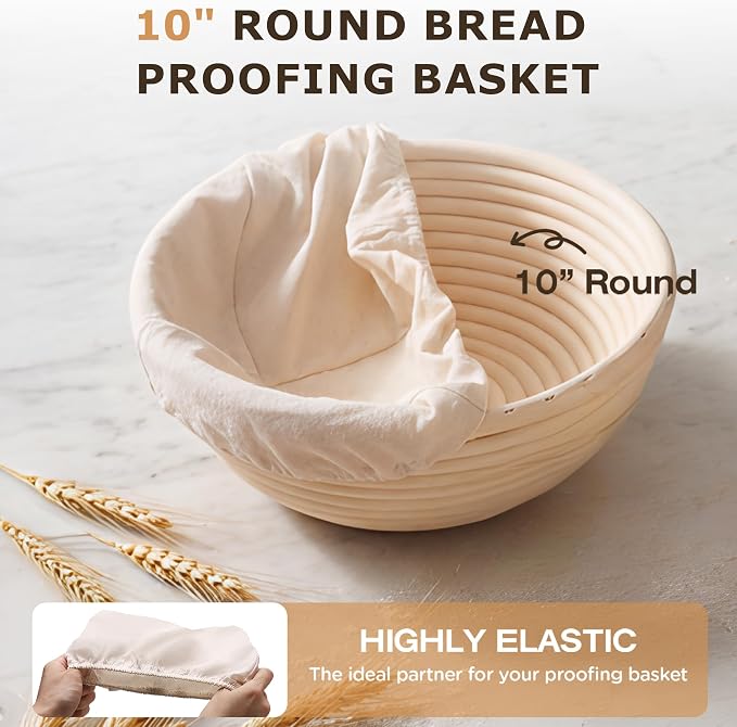 Koackl Bread Proofing Basket Cloth Liners, 3 PACK 10 inch Round Bread Proofing Cover, Reusable Sourdough Bread Baking Supplies-Proofing Linen Cloth for Fermented