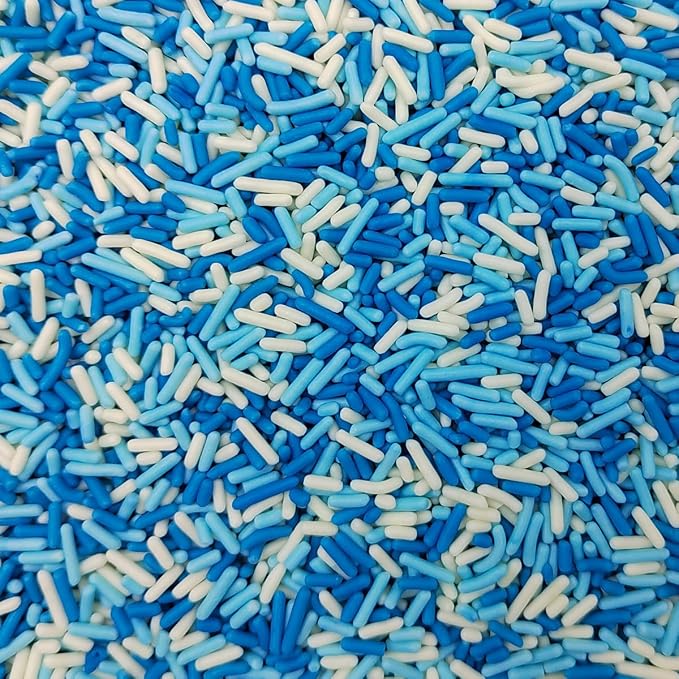 Homankit Blue White Jimmies Sprinkles Edible Sprinkle Candy Soft Jimmies Toppings for Ice Cream, Cupcake, Cake, Cookie, Dessert Decorating 2.75 Ounces