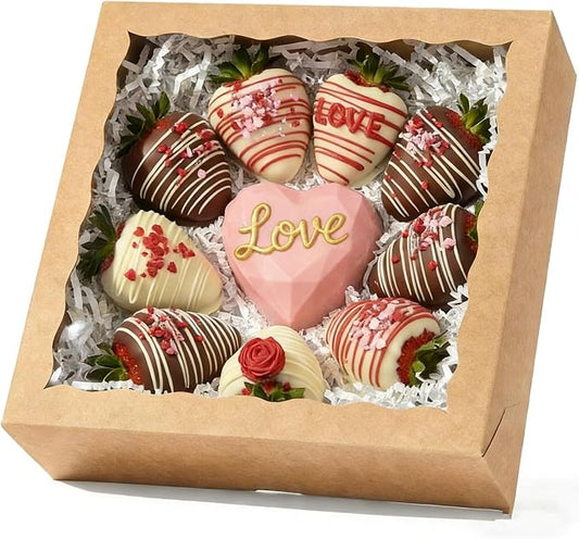 50Pack 9x9x2.5 Inches Kraft Brown Bakery Boxes,Pie Boxes with Clear Window Treat Boxes for Chocolate Strawberries, Pastries, Muffins, Donuts,Cookie,Breakable Heart