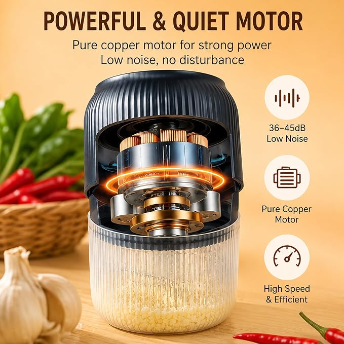 Household Electric Garlic Crusher, 6-Blade Cyclone Mini Chopper (1 Blue) | 350ml Capacity; For Garlic, Onion, Ginger, Chili; Cordless 6 Stainless Steel Blades; Ideal For Home Cooks